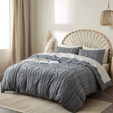 Duvet Cover King, 3PCS Boho Duvet Cover Set, Geometric Pattern Tufted Bohemia...