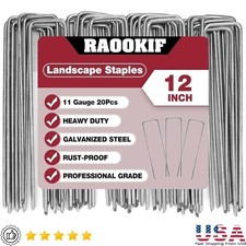 Heavy Duty Galvanized Garden Stakes U-Shaped 12 Inch Landscape Anchors 20 Pack