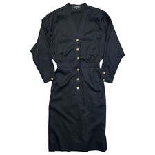 Chanel 1987 Poster Style Black Gold Button Clover Dress