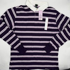 Wild Fable Womens Rugby Shirt XS Purple White Stripe Cotton Blend Long Sleeves