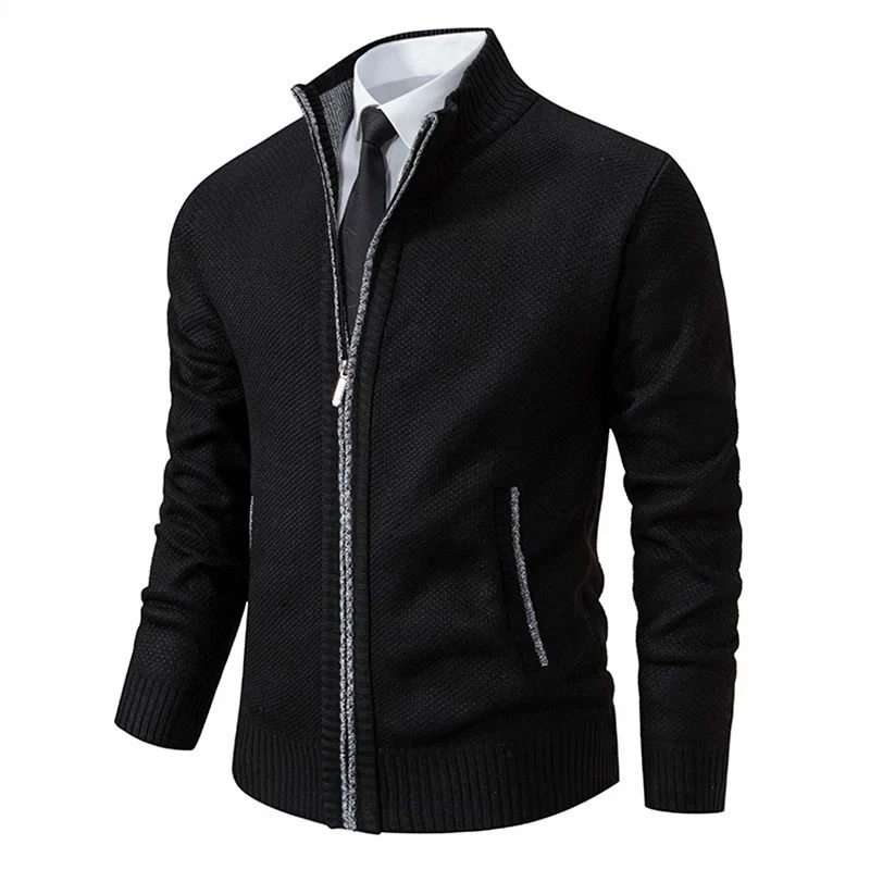 Mens Fleece Lined Full Zip Cardigan Jacket Stand Collar Warm Casual Coat Fall image 4