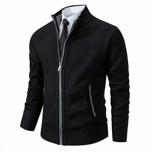 Mens Fleece Lined Full Zip Cardigan Jacket Stand Collar Warm Casual Coat Fall image 4