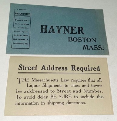 Rare Antique American Hayner Distilling Co. Massachusetts Liquor Laws Mailer! US