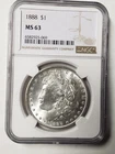 MS63 1888 Morgan Silver Dollar NGC Brown Lbl