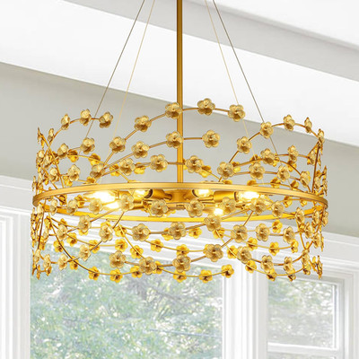 26'' Gold Floral Drum Chandelier, 8-Light Dimmable Ceiling Fixture