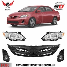 Front Grille Assembly & Head Light Pair Kit For 2011-2013 Toyota Corolla