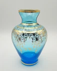 Murano Vase Aqua Blue Gold Trim Blown Glass Vecchia Italy Vintage
