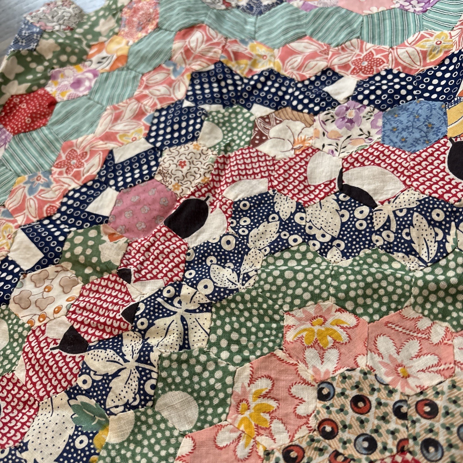 Vintage English Paper Piecing Work with Feedsack Fabrics 