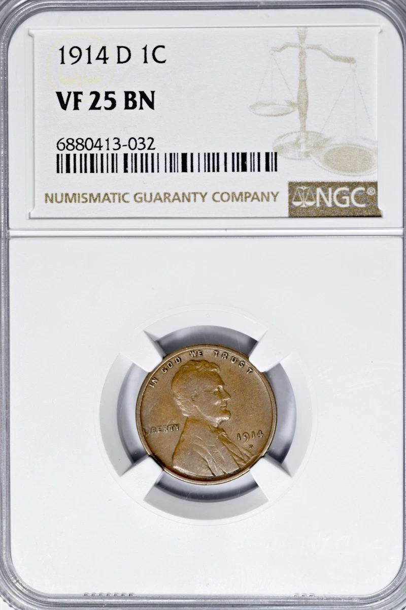 VF 25 Graded 1914 Year Lincoln Wheat US Small Cents (1909-1958
