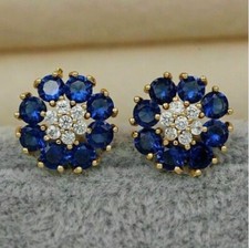 2.50Ct Lab-Created Sapphire Diamond Flower Stud Earrings 14K Yellow Gold Finish