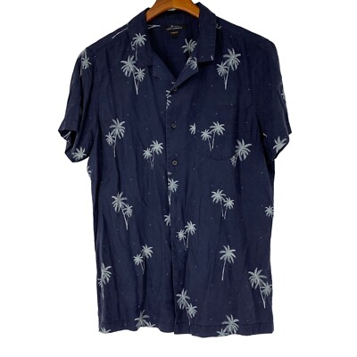 Marc Anthony Button Up Palm tree Shirt Size M Slim Navy Short Sleeve 2996 Mens