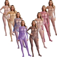 Women Unitard Flirting Jumpsuit Slim Fit Bodysuit Ultra Thin Socks Tights Sexy