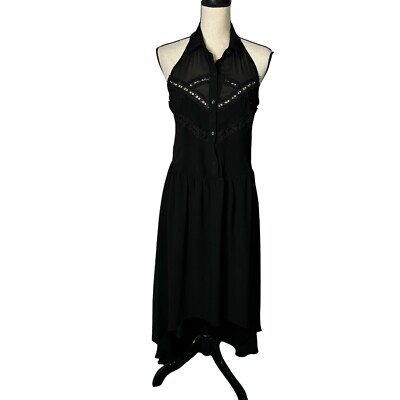 Want and Need Dress Medium Maxi Hi Low Black Racer Back Lace Babydoll