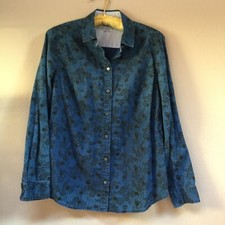 Boden WA728 Womens Size 8 Floral Denim Relaxed Weekend Shirt Long Sleeve Blue