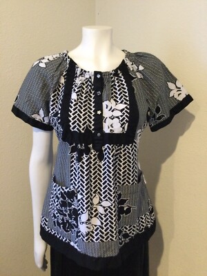 Women s Kai Kathy Paterson scoop neck short sleeve gray/black 100%cotton top M