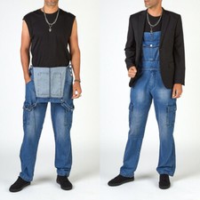 Men Bib and Brace Dungarees Pants Loose Denim Workwear Coverall Jumpsuit Pockets