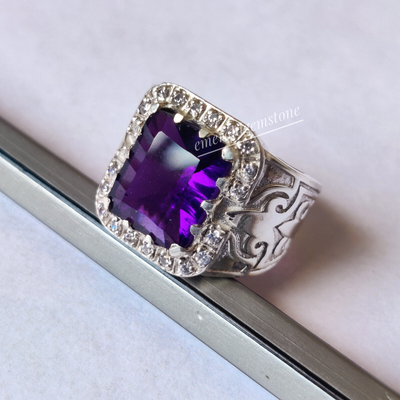 Sterling Silver Octagon Cut Amethyst Engagement Ring (Size 8) With Complimentary Jewelry Box