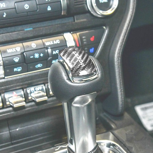 For Ford Mustang 2014-2018 Black Carbon Fiber Gear Shift Knob Panel Trim - Foto 9 di 10