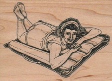 Lady On Air Mattress 3 1/4 x 4 1/4" Rubber Stamp, Ocean, Nautical, Beach
