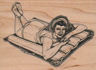 Lady On Air Mattress 3 1/4 x 4 1/4'' Rubber Stamp, Ocean, Nautical, Beach