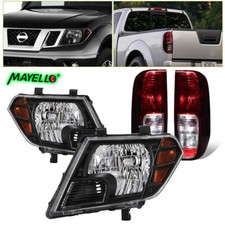 Fits 2009-2021 Frontier Black Headlights Headlamps + Smoke Red Rear Tail Lights