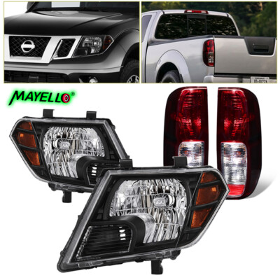 Fits 2009-2021 Frontier Black Headlights Headlamps + Smoke Red Rear Tail Lights