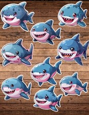 Cute Cartoon Shark Die Cut Vinyl Stickers Set Scrapbooking Laptop Waterbottle