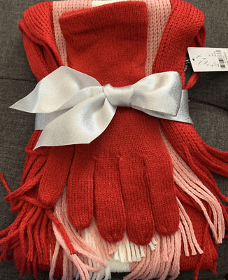 New York Company Scarf and Gloves Set Coco Red, Pink And