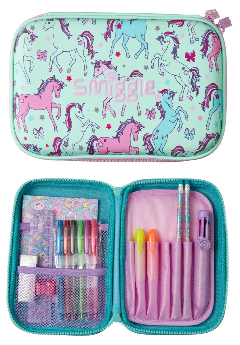 Smiggle Hits Unicorn Stationery Kit hardtop pencil case and accessories mint