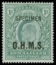 Somaliland Protectorate Scott O11V-O13V, O15V Gibbons O10s-O13s, O15s Specimen S