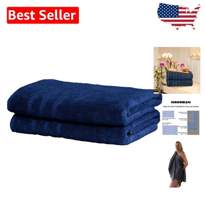 Luxury Set of 2 Navy Blue Bath Towels 30X58 - Bamboo Viscose & Turkish Cotton