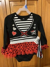 Girls 24 Mos Halloween Black Red White Skull Tulle Skirt Bodysuit Creeper