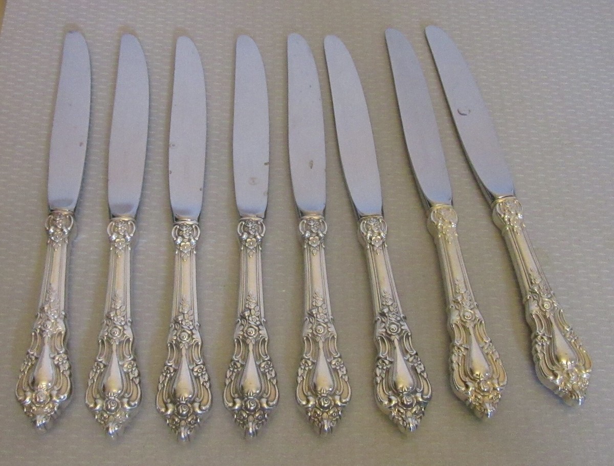 Lunt Sterling Silver Eloquence SET DINNER KNIVES stainless blade