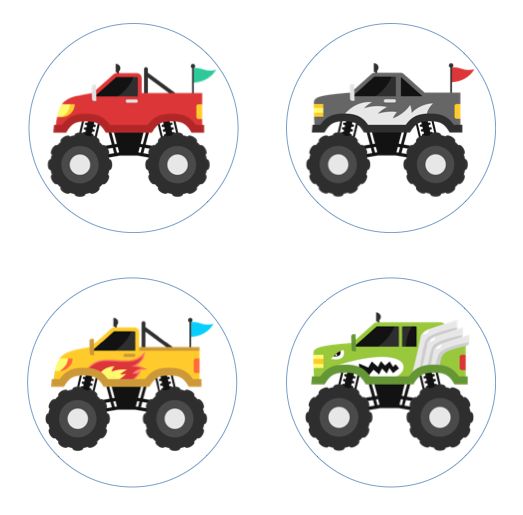 Monster Trucks Edible Cupcake Toppers Decoration (Race, Dirt, Truck