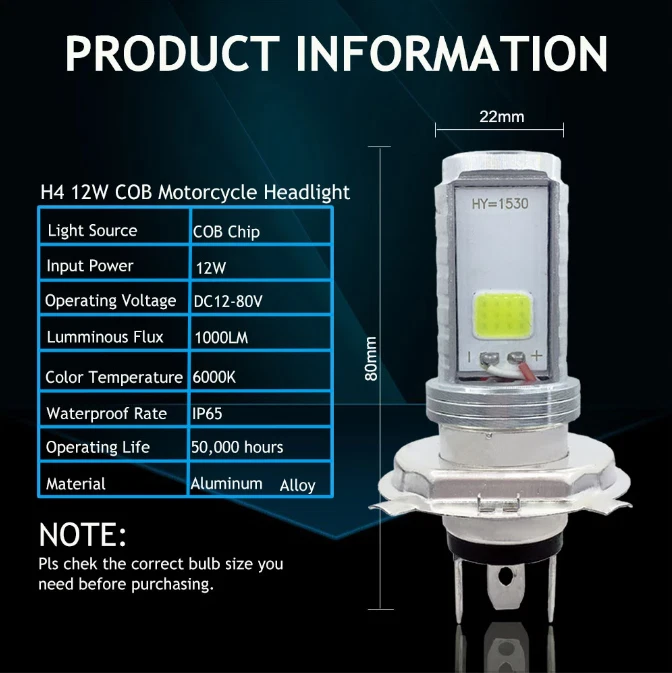 2 LED Headlight Bulb H4 High Low Beam 6500K Motocycle Cars Vtt Snowmobile - Image 3 of 4