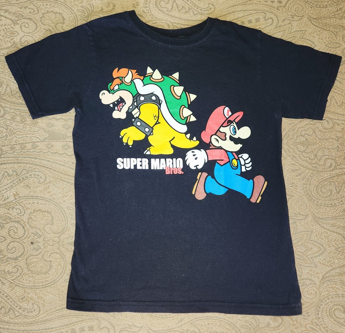 SUPER MARIO Boys T-Shirt Black BOWSER & MARIO Size M (7/8) | eBay
