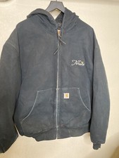 vintage carhartt jacket 3XL black company logo USA full zip worn distressed Hood