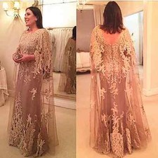 Lace Long Mother of the Bride Dress with Cape Long Wrap Floor Length Mermaid
