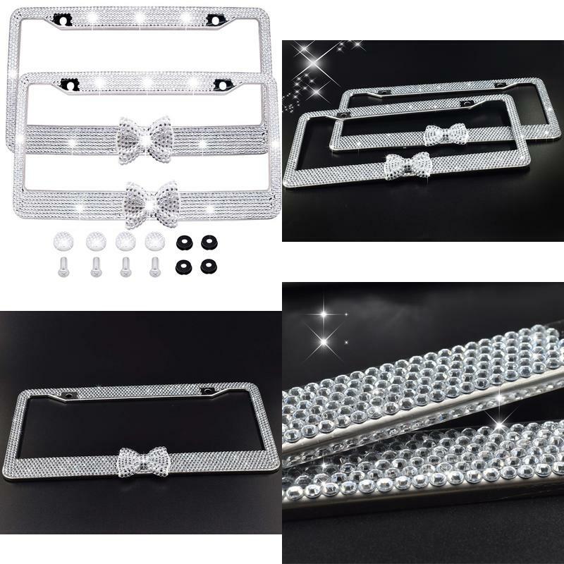 Bling Bling License Plate Frames 2 Pack White Bow - Han Bling Bling License Plate Frames 2 Pack White Bow - Han