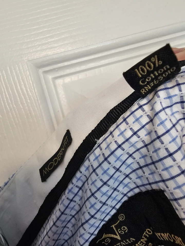 Camisa social Versace 19-69 Abbigliamento masculina esportiva azul com botões M 15.5 - Imagem 3 de 4