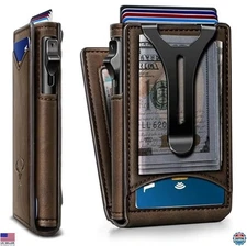 BULLIANT Slim Men's Wallet with Money Clip - Magnetic Leather Case for 9 Cards