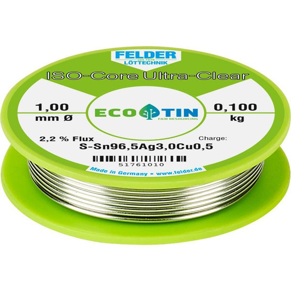 Felder ISO-Core Solder Reel Sn96.5Ag3Cu0.5 1mm Lead-Free 0.1kg