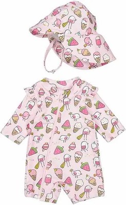 Mayoral baby  pink summer print rash guard swimsuit/hat set, 40+ UPF, 2-4 mo,NWT