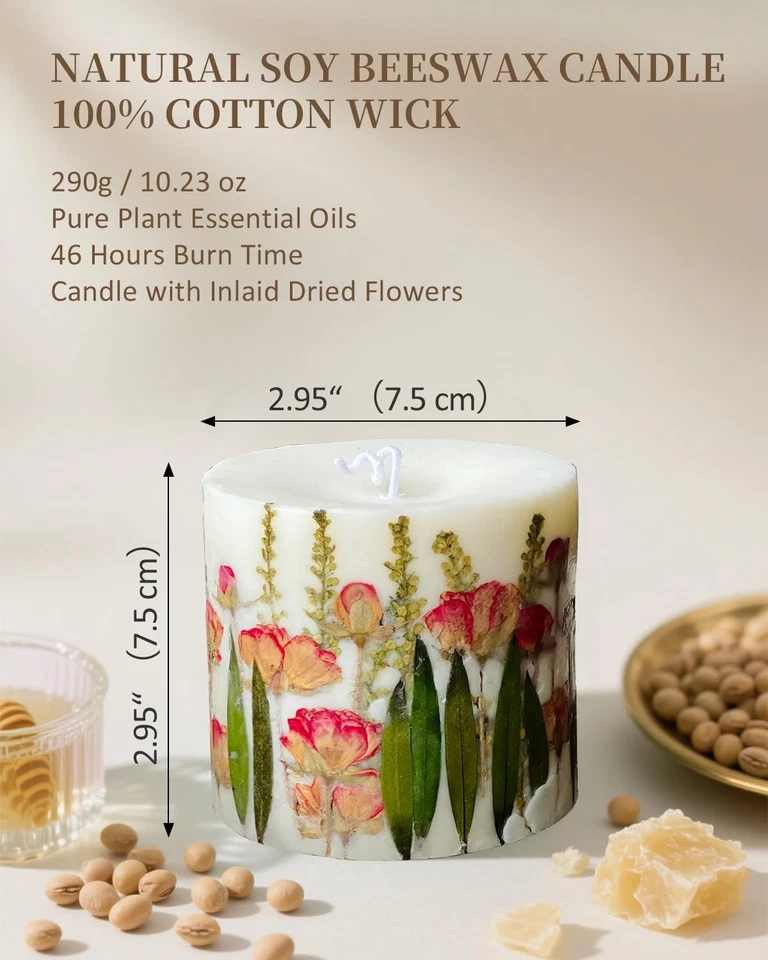 Vela Perfumada Perfume Rosa, Vela Perfumada Floral 10oz con Cera de Soja y Abejas, 4... Foto 4 de 4
