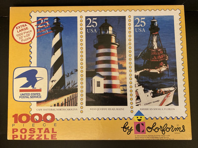1990 USPS Colorforms Lighthouse Stamp Puzzle 1000 Piece 23X29 HTF COMPLETE