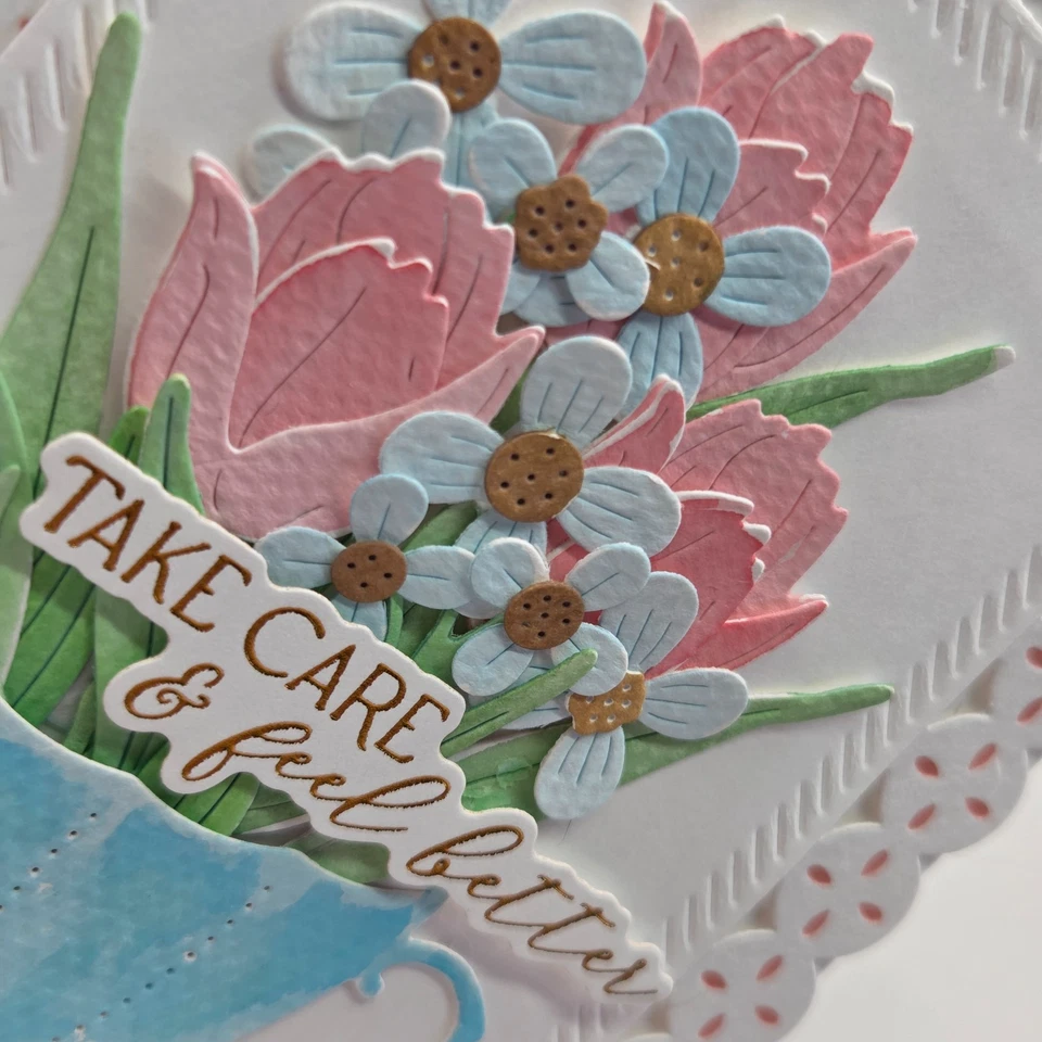 Handmade Greeting Card ocbrandy take care and feel better flower blue teacup - Image 2 of 2