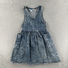 Vintage New Scene Acid Wash Blue Denim Sleeveless Summer Dress Girls Size Small