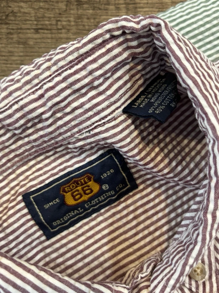 3x Camisas Seersucker Route 66 Para Hombre Grandes Rayas Manga Corta Botón Cómodas Foto 3 de 4