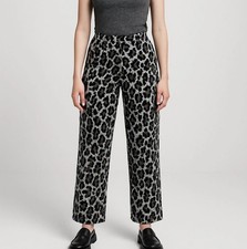 ZARA Women s Black Gray Leopard Print High Waist Wide Leg Pants XS Cropped 24x25
