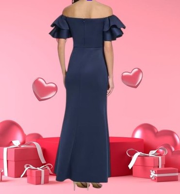 eliza j off the shoulder ruffle dress Eliza J Womens Ruffled Polyester Evening Dress Navy 10